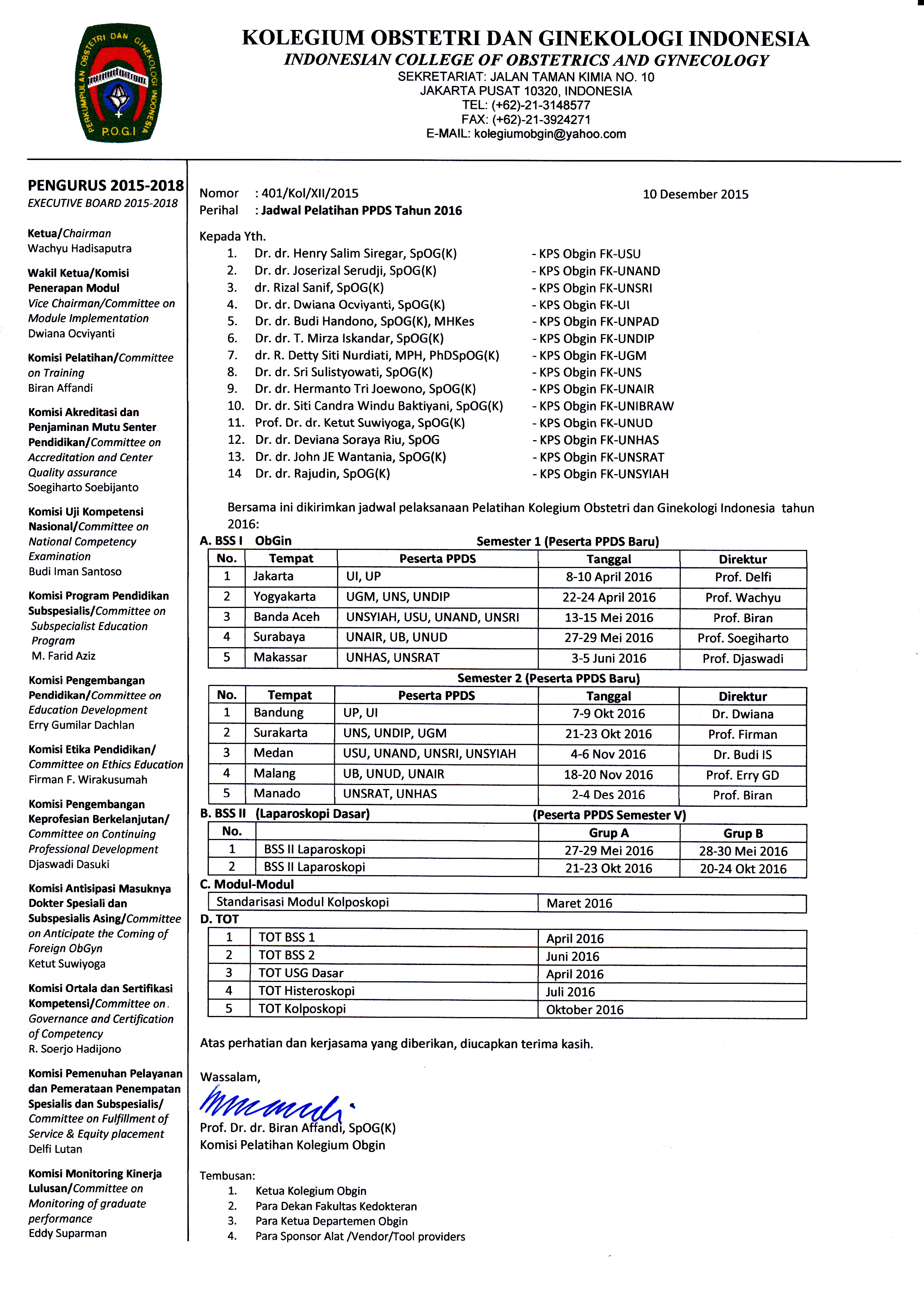 Jadwal Pelatihan 2016